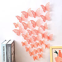 Інтер'єрні метелики на стіну 12штук персиковий