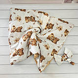 Літній конверт з гладкого плюшу для новонароджених, бежевий з принтом ведмедики, фото 3