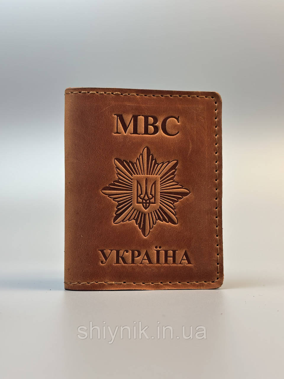 Шкіряна обкладинка для посвідчення МВС коньячна