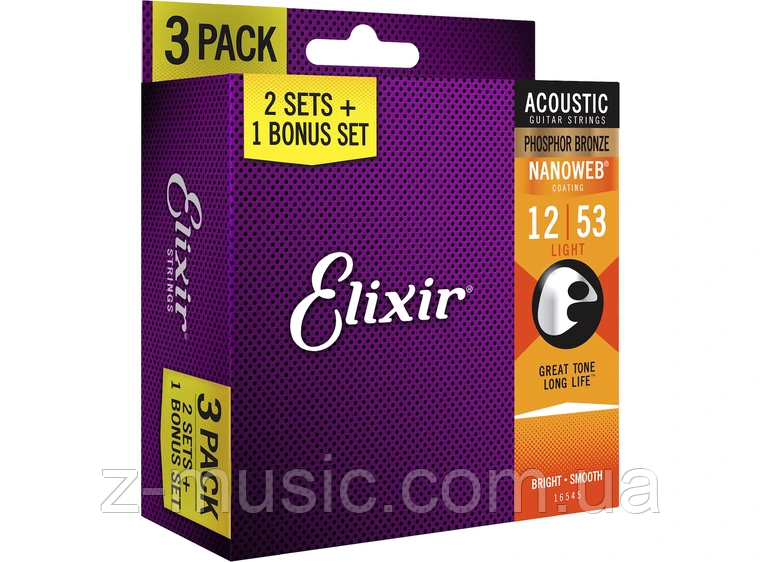 Струни для акустичної гітари Elixir PB NW L (3 Pk) (12-53) - Сет з трьох комплектів