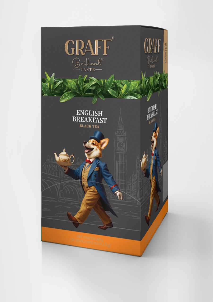 Чай GRAFF чорний байховий English Breakfast (Англійський сніданок) пакетований у саше, 20*2г