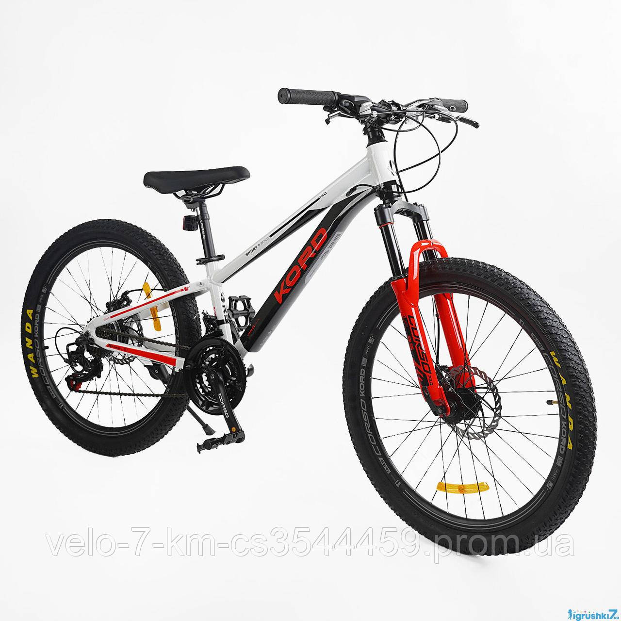 Велосипед спортивний Corso Kord 24" KD-52090 (1) рама 11" алюмінієвий, Shimano 21S, зібраний на 75%