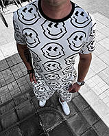 Білий чоловічий зручний літній спортивний костюм з модним принтом смайликів