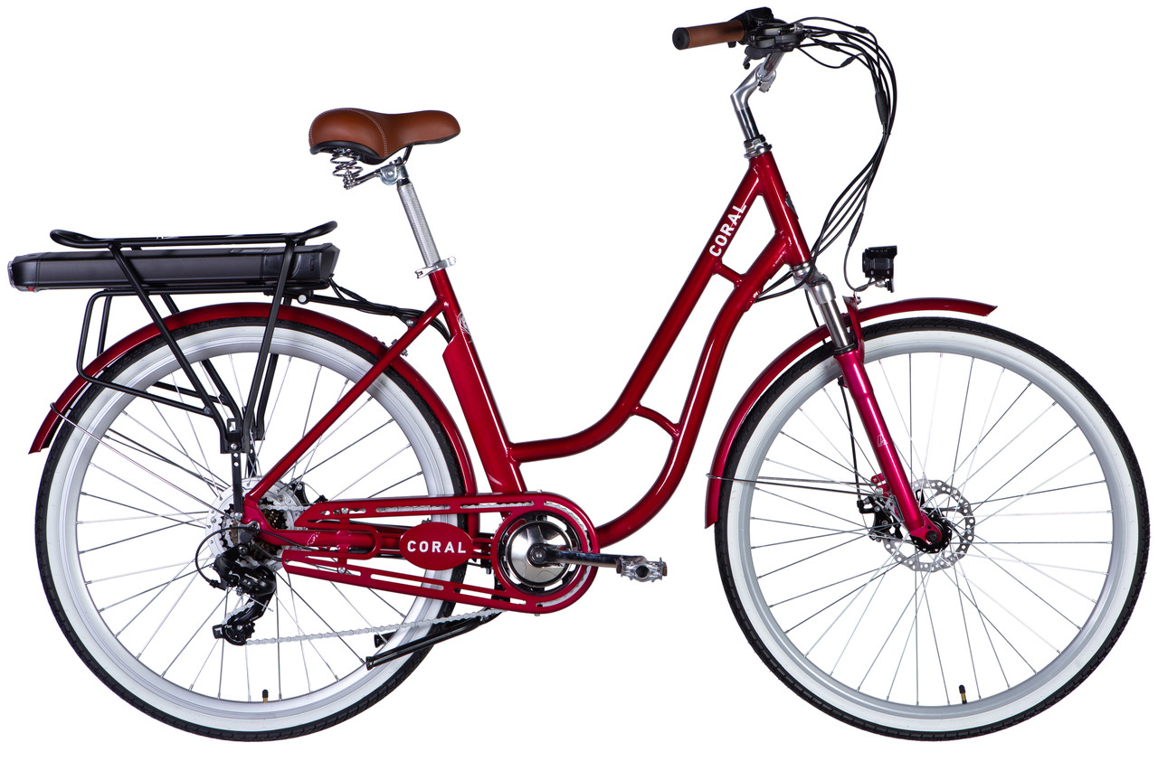 Велосипед з електроприводом 28" AL Dorozhnik eCORAL DD FR рама-19" 48B 12.5А*г 500Вт рубіновий YS 7496 2025