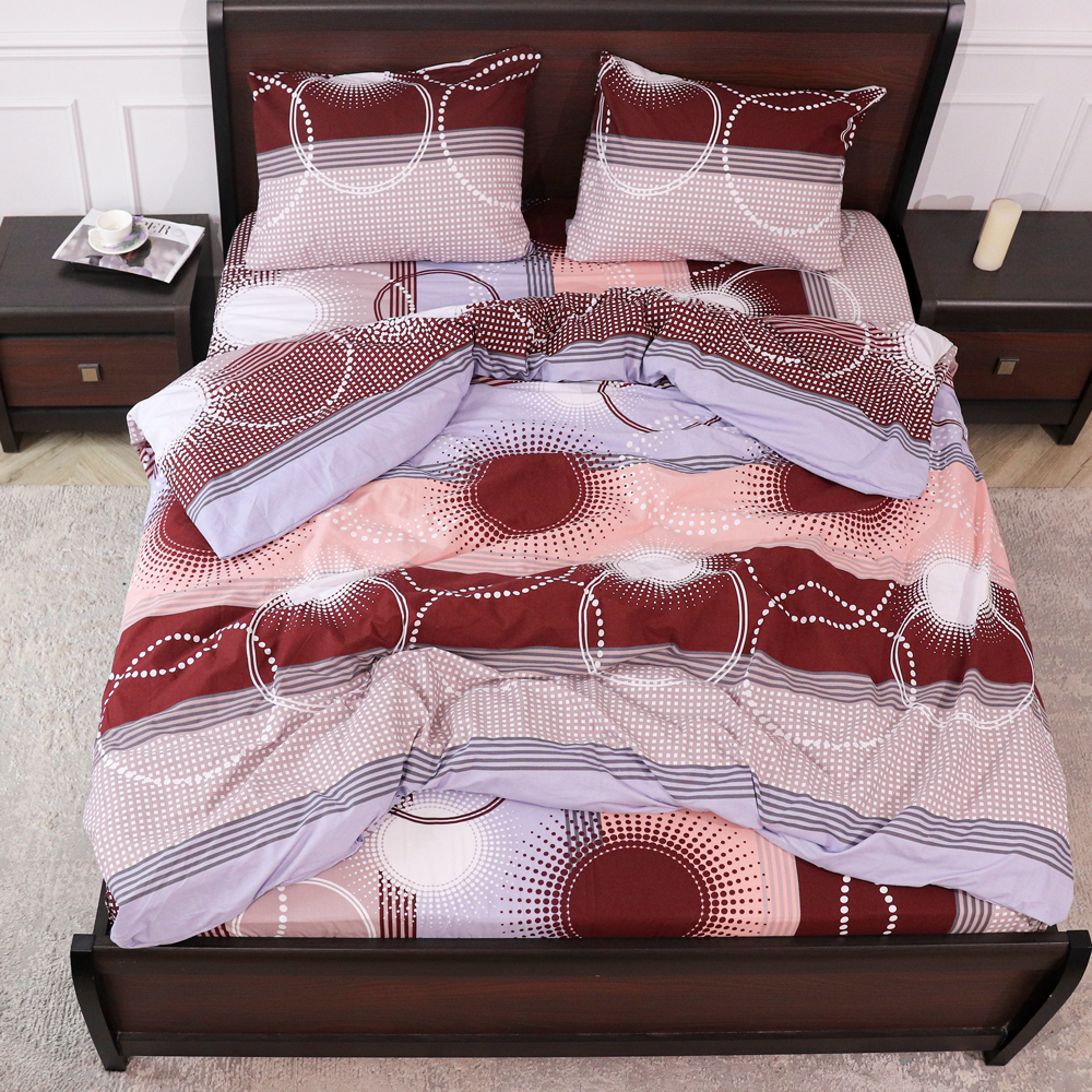 Євро максі комплект постільної білизни з абстрактним принтом бордового кольору 200*220 з Бязі Gold Черешенька™