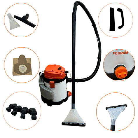 Промисловий пилосос FERRUM FRVC25L-WASH вологе/сухе прибирання + хімчистка, фото 1
