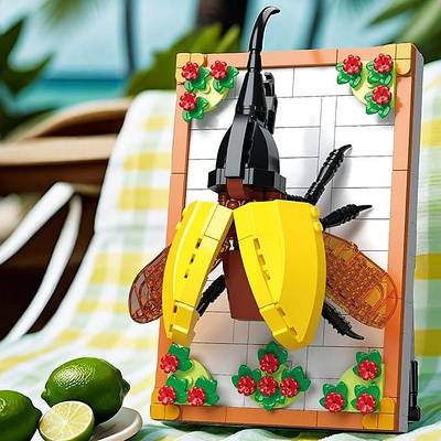 Дитячий тематичний конструктор картина Жук носоріг 425 деталей Іграшковий 3D мольберт для розвитку уваги