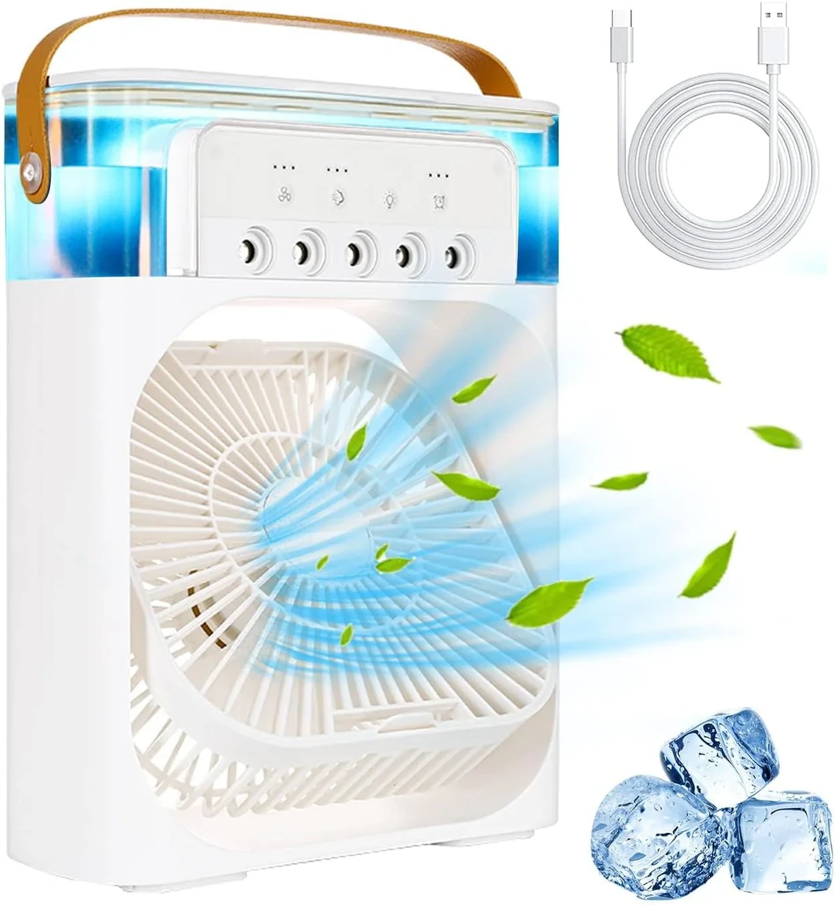 Настільний міні вентилятор Air Cooler Fan 4в1 зволожувач з LED підсвічуванням нічник USB 6794 Jm