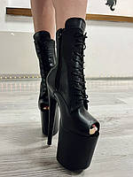 Стрипы ботинки черные открытый носок 37