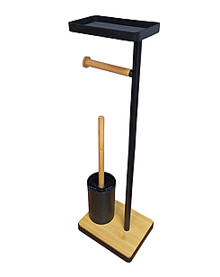 Стійка тримач туалетного паперу з йоржиком чорний 22.5×16×66.5 см (ZML-1)