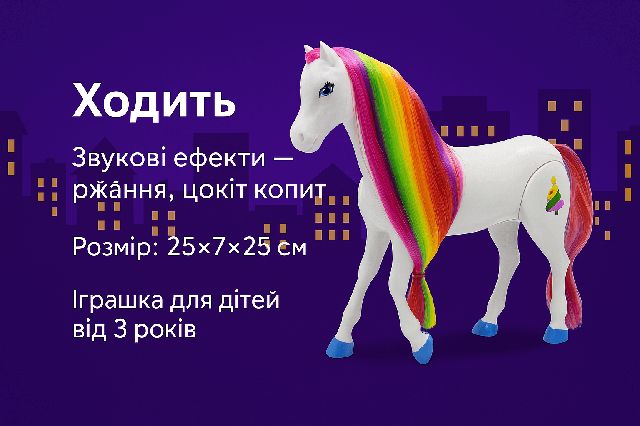 Музична іграшка «Конячка» (25 см) - Біла, з райдужною гривою, (103A)