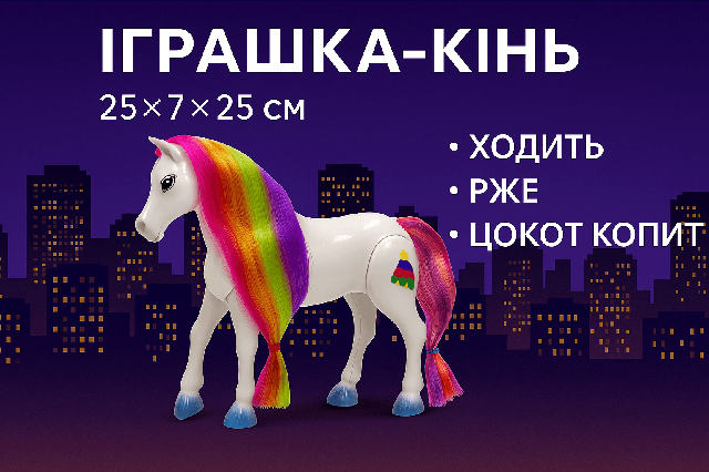 Музична іграшка «Конячка» (25 см) - Біла, з райдужною гривою, 