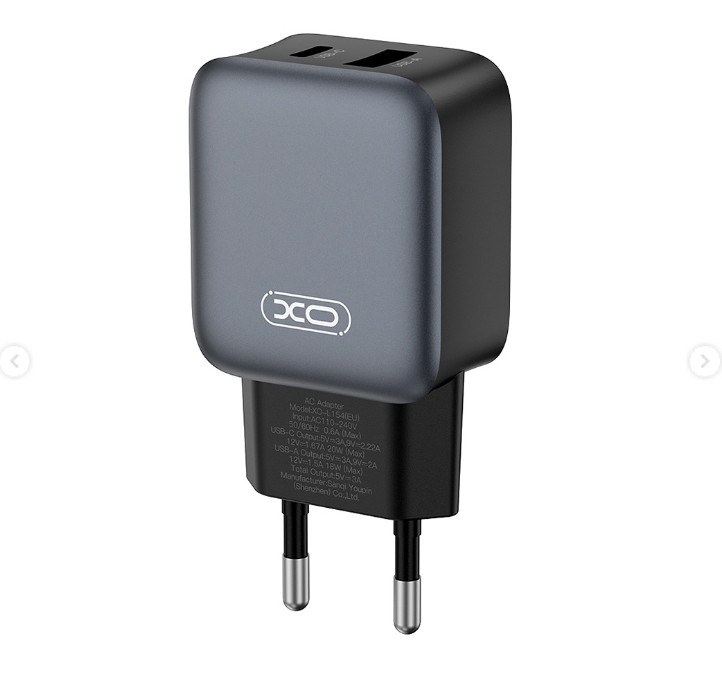 МЗП XO L154 EU PD20W/QC18W(1A1C) fast charger Black