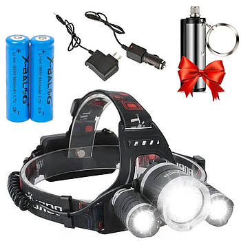 Ліхтар налобний RJ 3000 Т6 + Подарунок Вічний сірник Make Fire / Акумуляторний ліхтарик від мережі та прикурювача