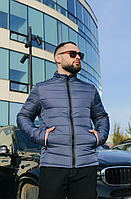 Чоловіча повсякденна синя демісезонна куртка без капюшона з плащової тканини.