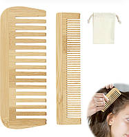 Набір бамбукових гребінців із широкими та тонкими зубцями