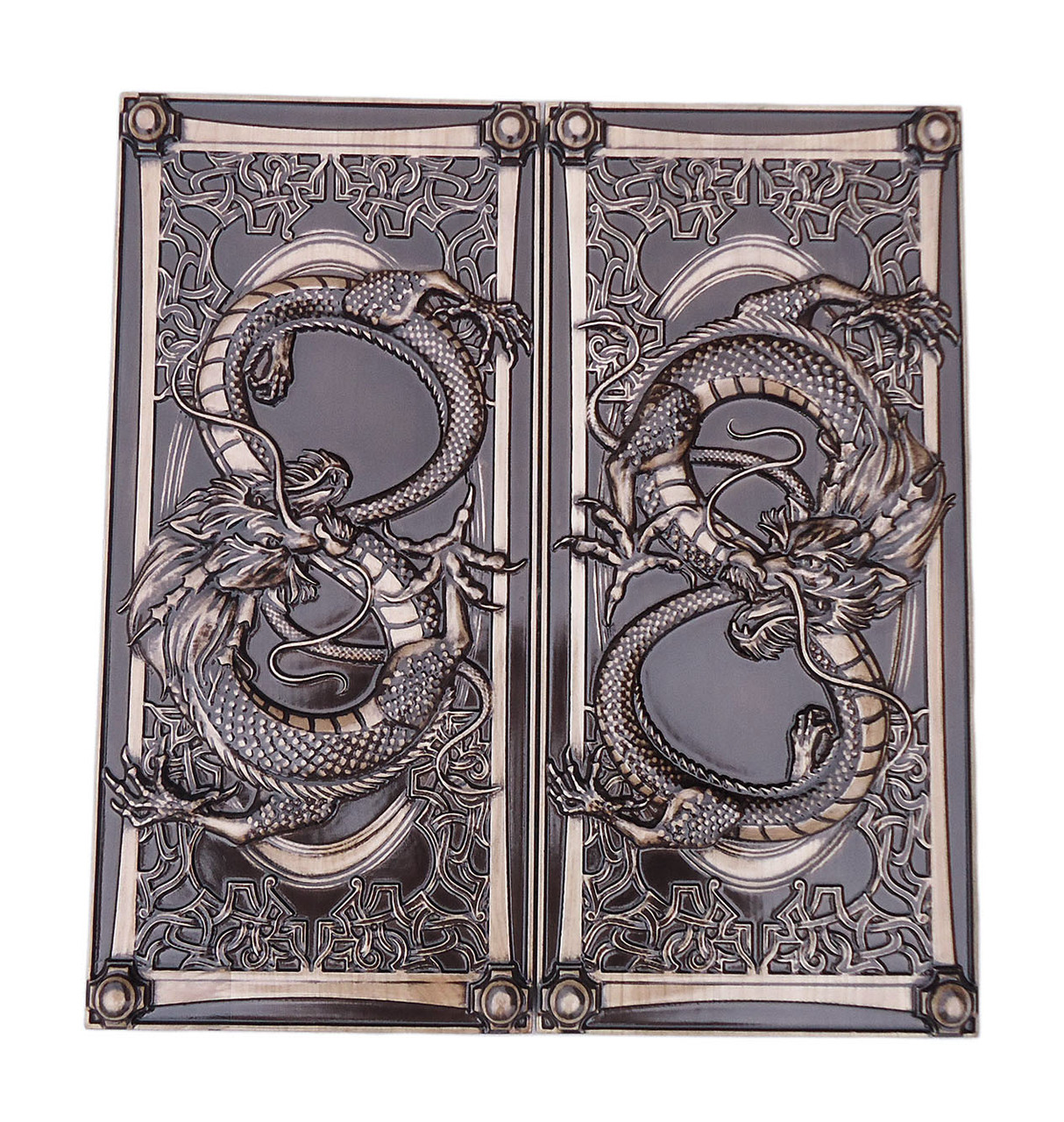 Нарди різьблені "Дракон" із натурального дерева з ложементом для фішок ручної роботи українських майстрів, фото 1