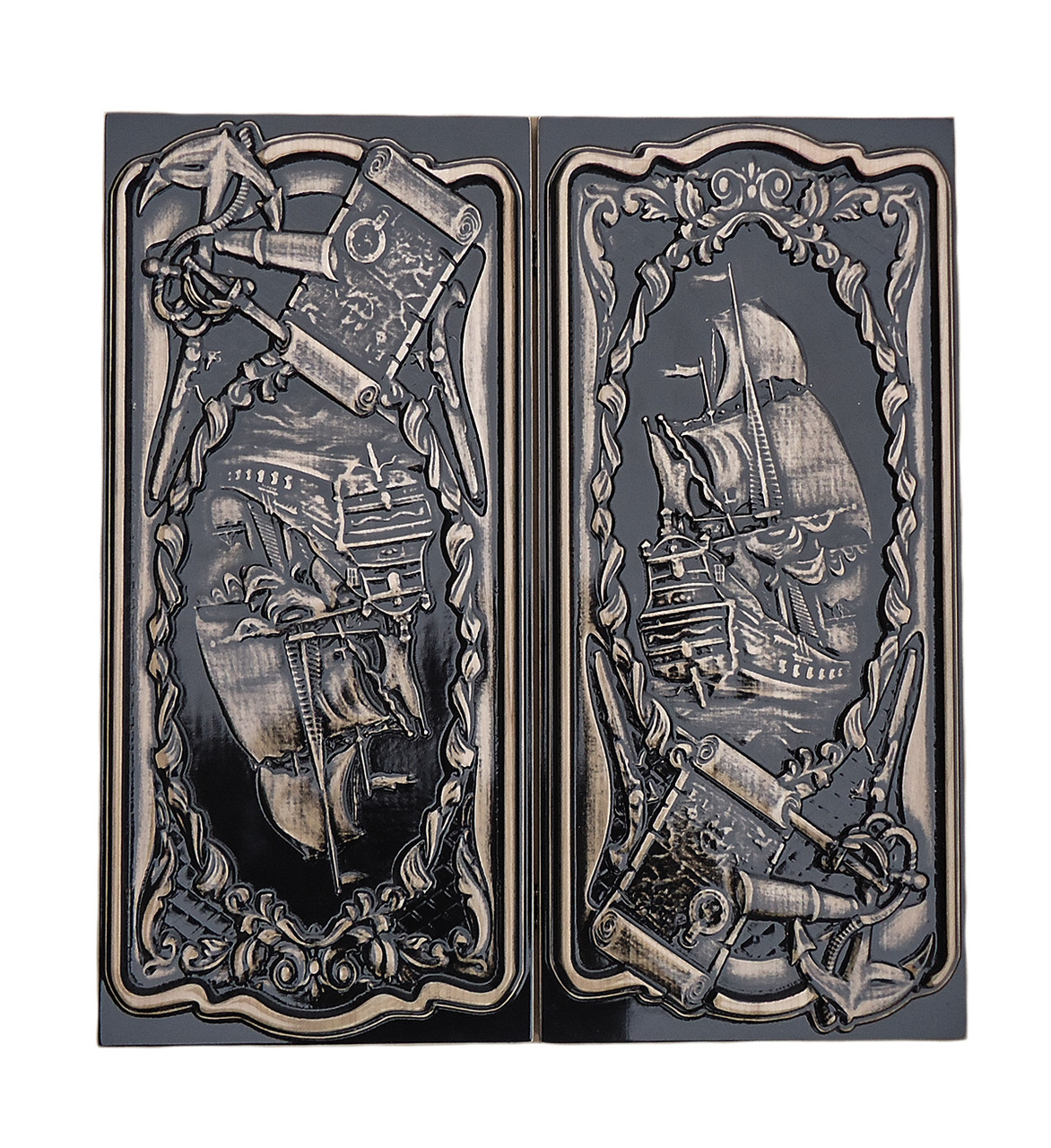 Нарди різьблені "Корабель" із натурального дерева з ложементом для фішок ручної роботи 50*46 см, фото 1