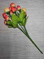 Штучна квітка розочки Помаранчеві + жовті в букеті 25 см.