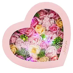 Букет з мильних троянд у коробці, з підсвіткою, від батарейок, Рожевий / Подарунковий набір троянд з мила