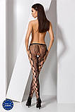 Еротичні колготки-бодістокінг Passion S008 black, ажурні колготки з вирізом та лампасами-сіткою PSS008B, фото 2