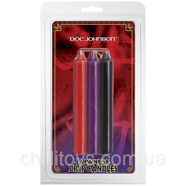БДСМ свічки низькотемпературні Doc Johnson Japanese Drip Candles - 3 Pack Multi-Colored SO2821, фото 1