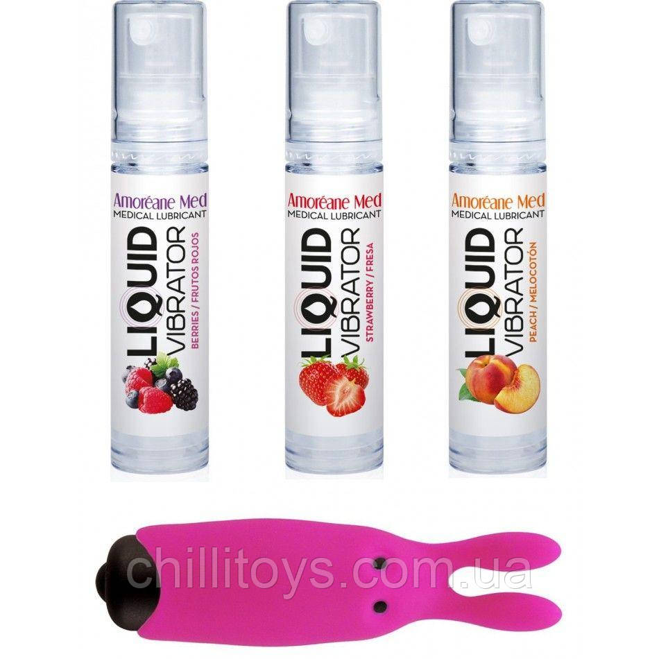 Набір з 3-х смаків стимулюючого лубриканта Amoreane Med (3х10мл) та вібропулі Adrien Lastic Pink, фото 1