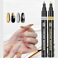 Маркер для манікюру в сріблястому та золотистому кольорі, фломастери для малювання на нігтях 2 шт