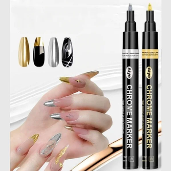 Маркер для манікюру в сріблястому та золотистому кольорі, фломастери для малювання на нігтях 2 шт