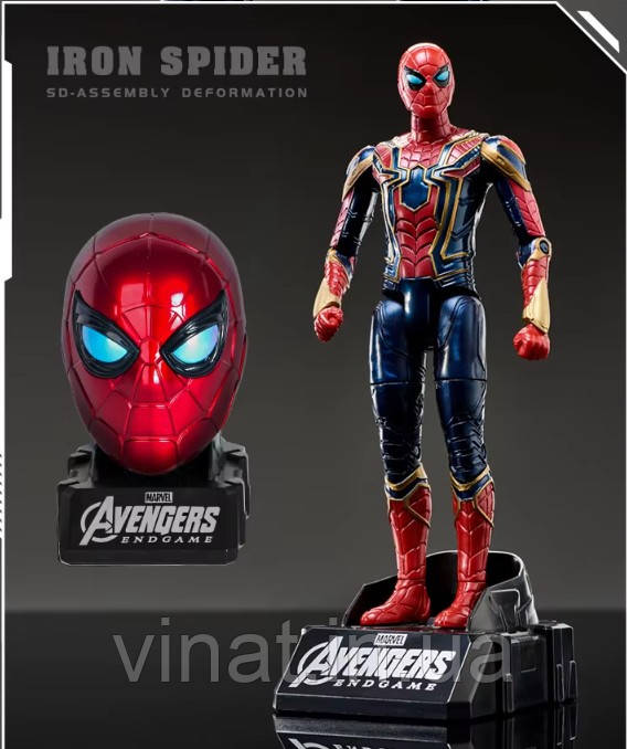 Ігрова фігурка залізна Людина-павук Іграшка Iron Spider-Man набір фігурка + голова на підставці 19,5 см