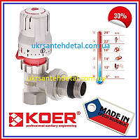 Кран з термоголовкою 1/2" кутовий термостатичний KOER (Чехія)