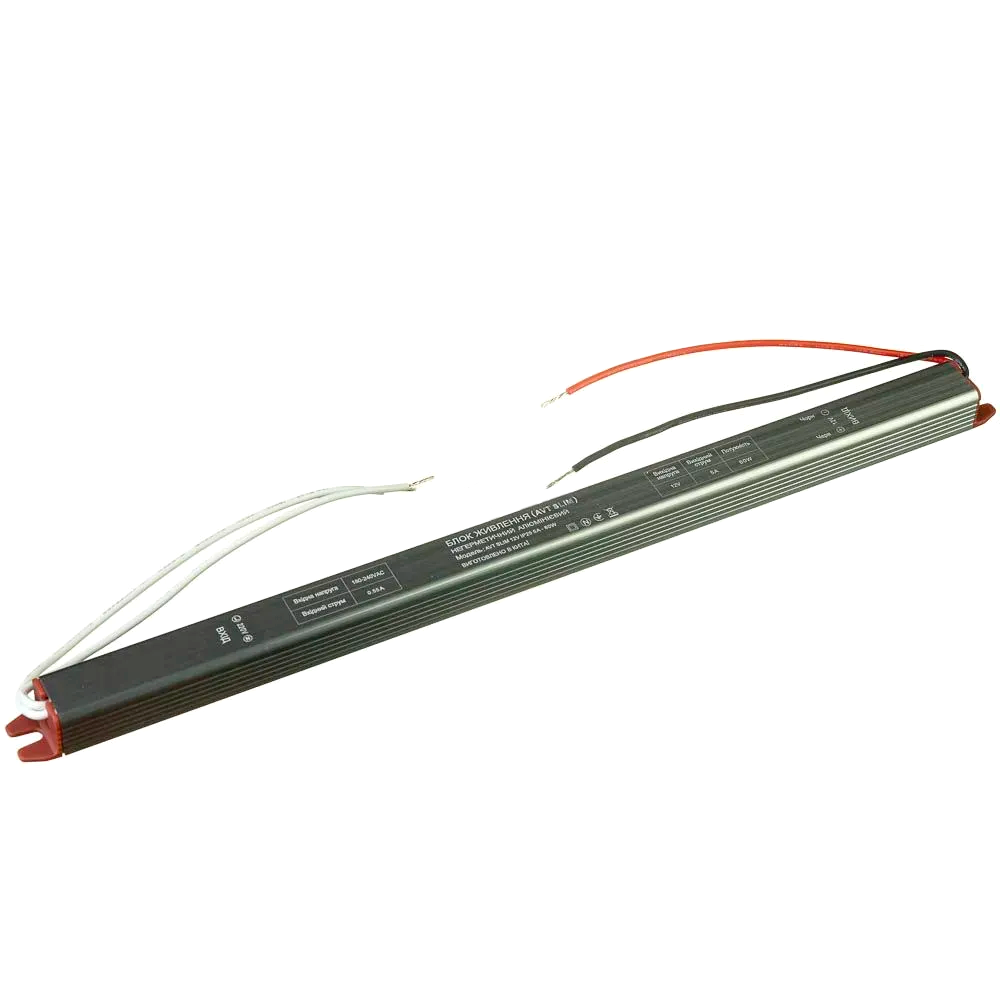 Блок живлення 60W AVT SLIM 12V 5А IP20 ультратонкий 312×18×15мм алюмінієвий 12В 60Вт 5А для світлодіодниої LED стрічки