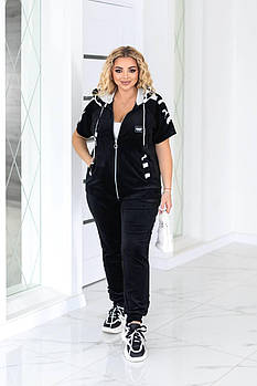 Костюм жіночий спортивний з велюру кофта з коротким рукавом і штани (Батал)