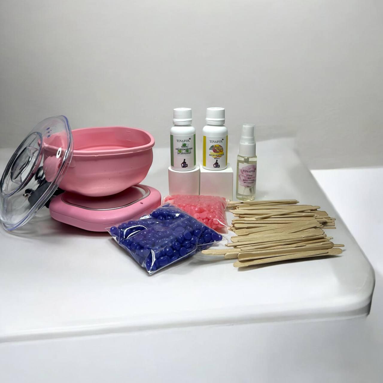 Набір для воскової депіляції TINAFOX з силіконовим воскоплавом та засобами для догляду