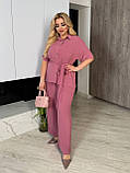 Жіночий прогулянковий костюм з креп-жатки сорочка і широкі брюки (Батал), фото 3