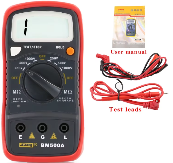Мегаомметр SZBJ BM500A, цифровий тестер опору ізоляції 250/500/1000В, до 1000 МОм, РК-дисплей