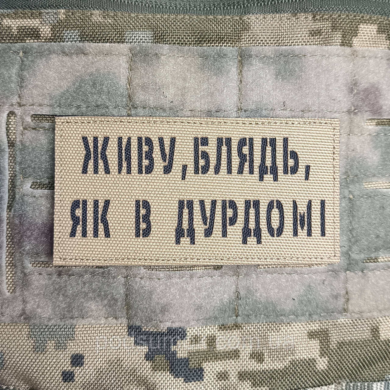 Шеврон ЖИВУ,БЛЯДЬ,ЯК В ДУРДОМІ на липучці для велкро патч КОЙОТ LaserCut