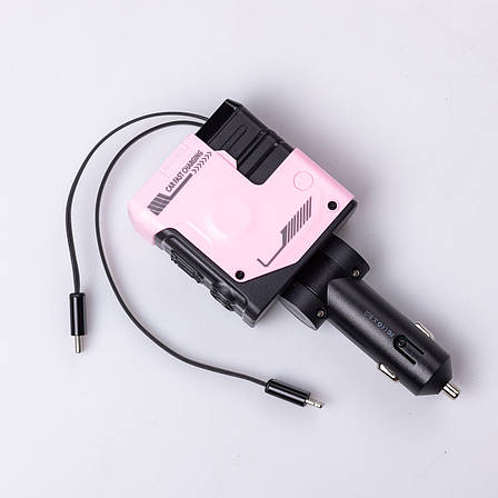 Автомобільний зарядний пристрій MECHA з висувними кабелями та портами USB/Type-C Рожевий, фото 1