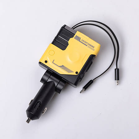 Автомобільний зарядний пристрій MECHA з висувними кабелями та портами USB/Type-C Жовтий, фото 1