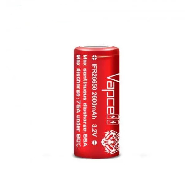 Аккумулятор 26650 LiFePO4 Vapcell IFR26650, 2600mAh, 55A, 3.6/3.2/2.0V, Li-Ion