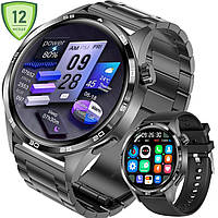 Мужские умные смарт часы с NFC сенсорным дисплеем и шагомером стальные, водонепроницаемые металлические