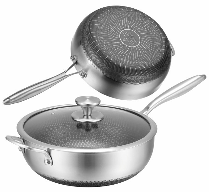 Сковорода вок Edenberg EB-13071 з кришкою (24×8,5 см/3,8 л) Тришаровий матеріал із неіржавкої сталі, фото 1