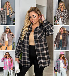 Жіноча фланелева сорочка в карту великого розміру та батал, чорна, коричнева, сіра, р. 52/54, 56/60