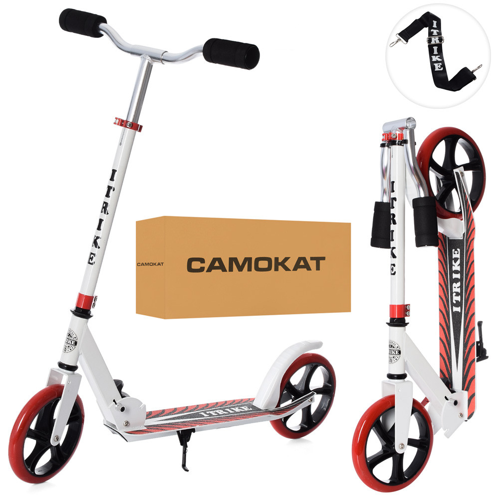 Самокат SR 2-010-10-W-R (1шт) алюм+сталь,2кол.ПУ200мм,кермо87-96см,підніжка30-11см,підстав,скл,черв.
