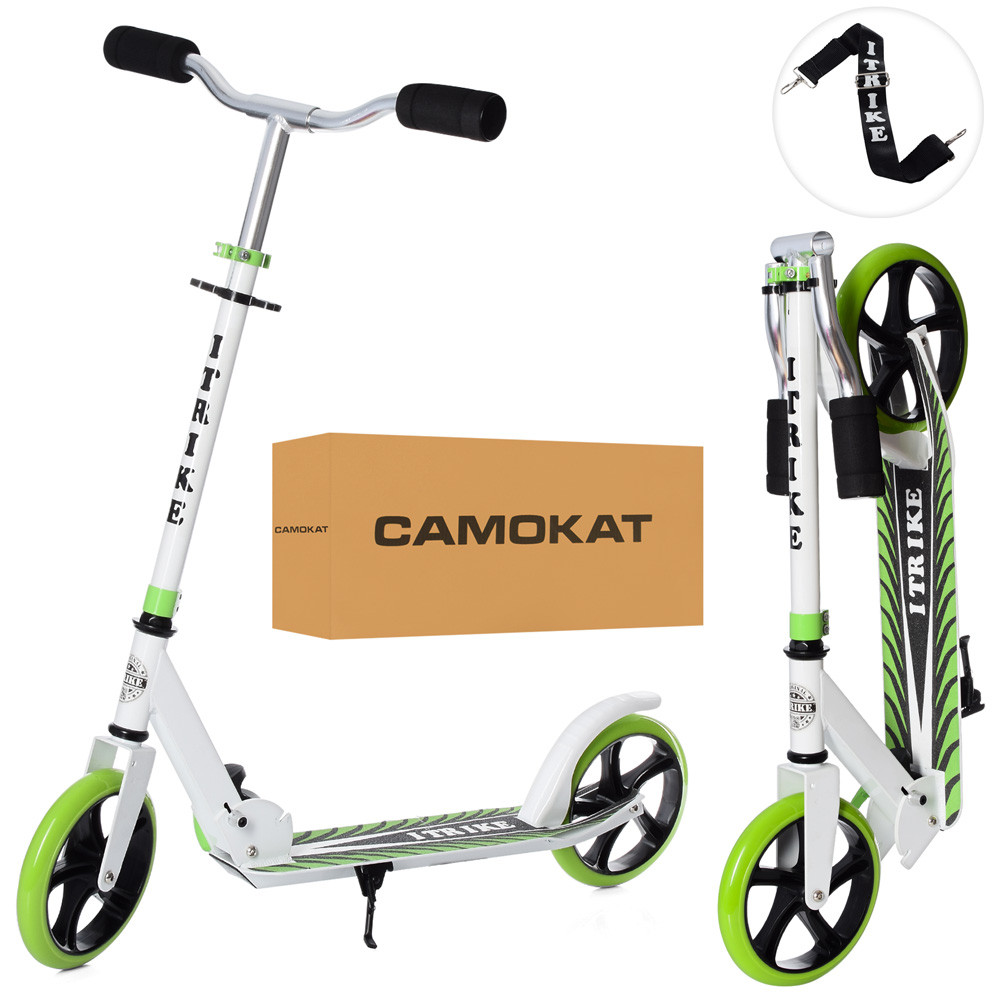 Самокат SR 2-010-10-W-GR (1шт) алюм+сталь,2кол.ПУ200мм,кермо87-96см,підніжка30-11см,підстав,скл,зелений.