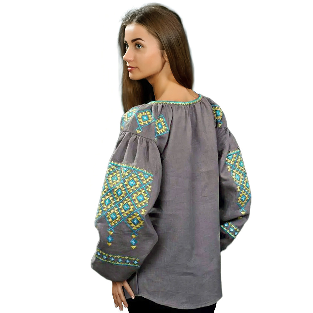 Вишиванка жіноча сірий льон патріотична