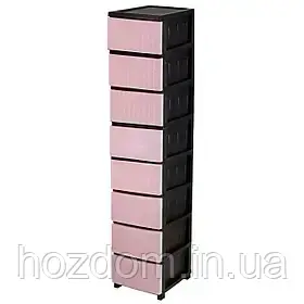 Комод пластиковый 8 ярусов пудра коричневый ротанг 34,5х44,5х166, фото 1