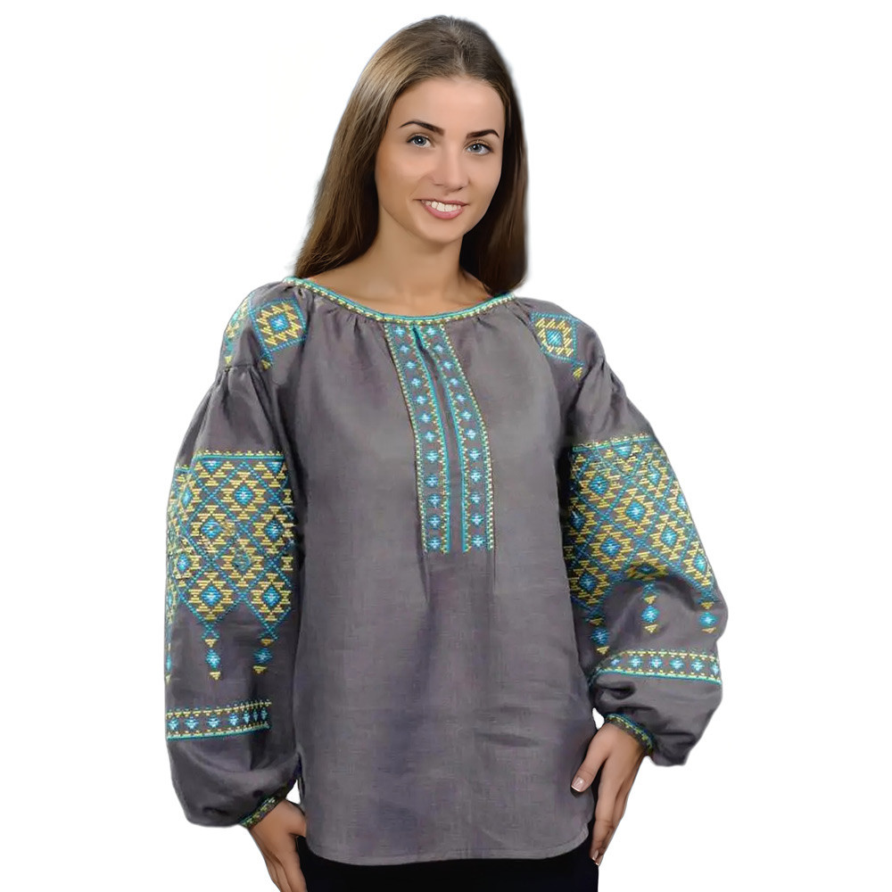 Вишиванка жіноча сірий льон патріотична р.44.46.48.50