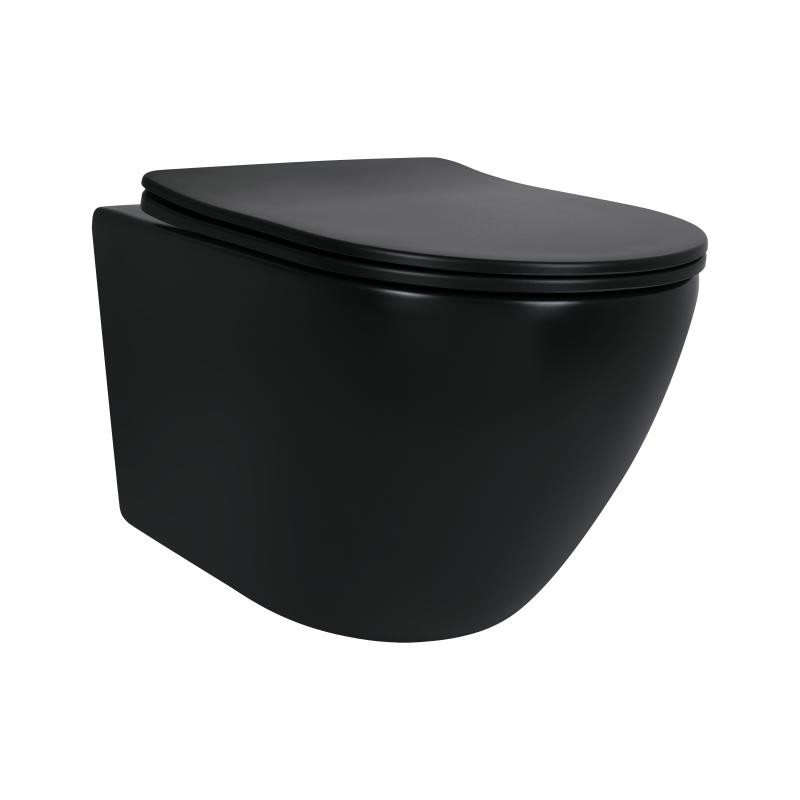 Унітаз підвісний Qtap Robin Matt Black Rimless з сидінням Slim Duroplast/ Soft-close
