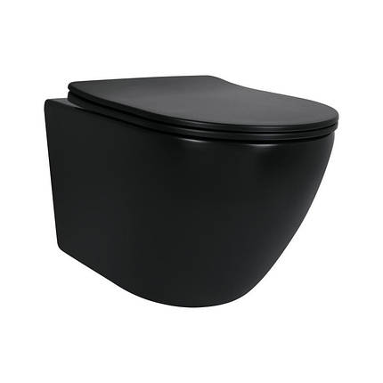 Унітаз підвісний Qtap Robin Matt Black Rimless з сидінням Slim Duroplast/ Soft-close, фото 1